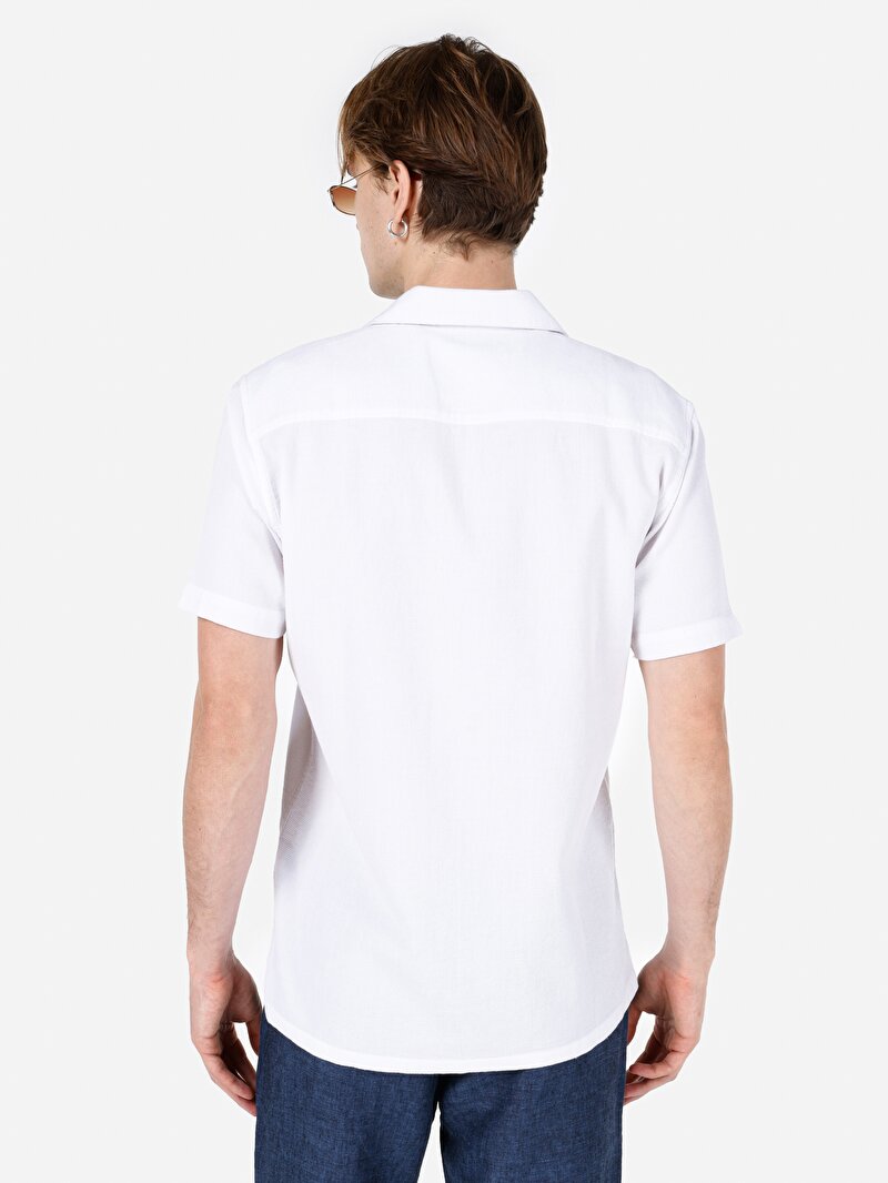 Regular Fit Shirt Neck Düz Erkek Beyaz Kısa Kol Gömlek
