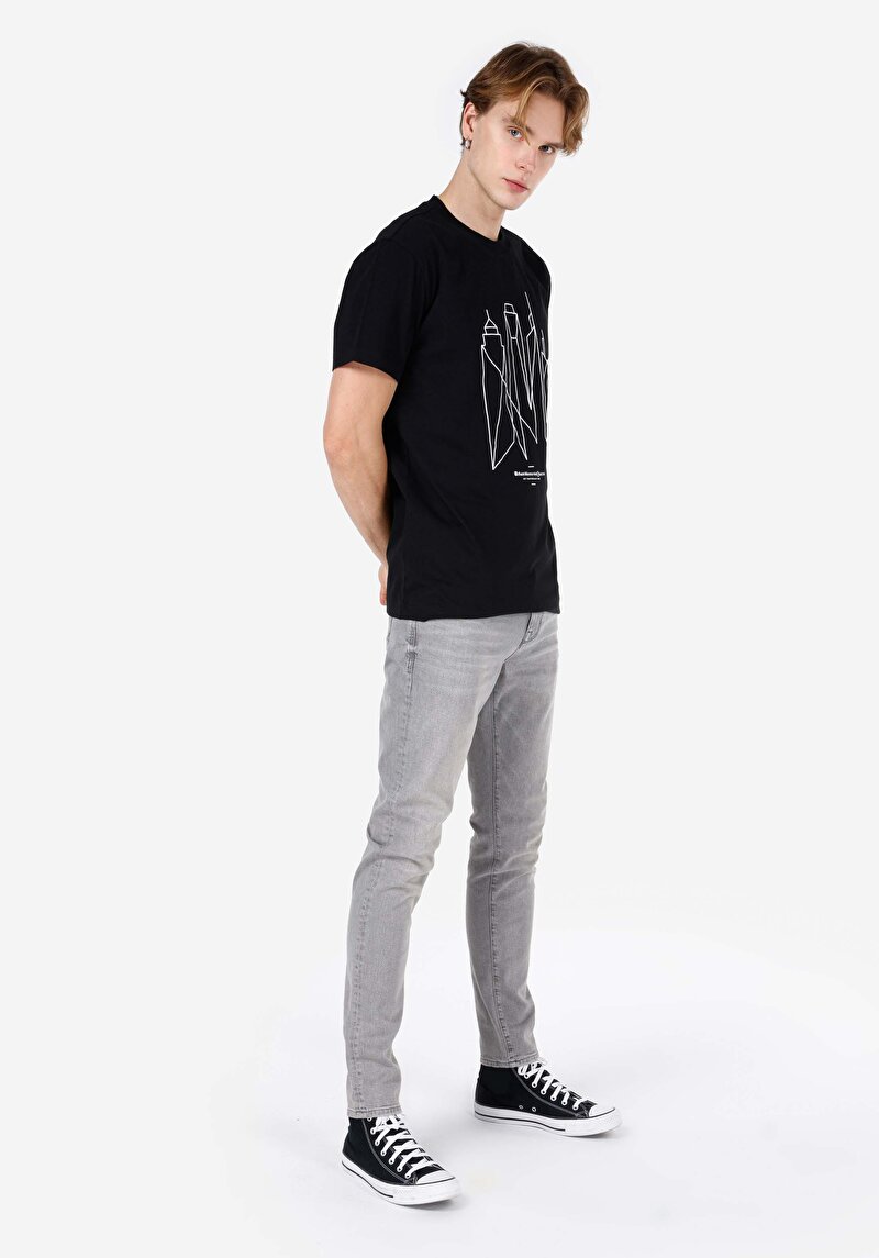 Comfort Fit Yuvarlak Yaka Düz Erkek Siyah Kısa Kol Tişört