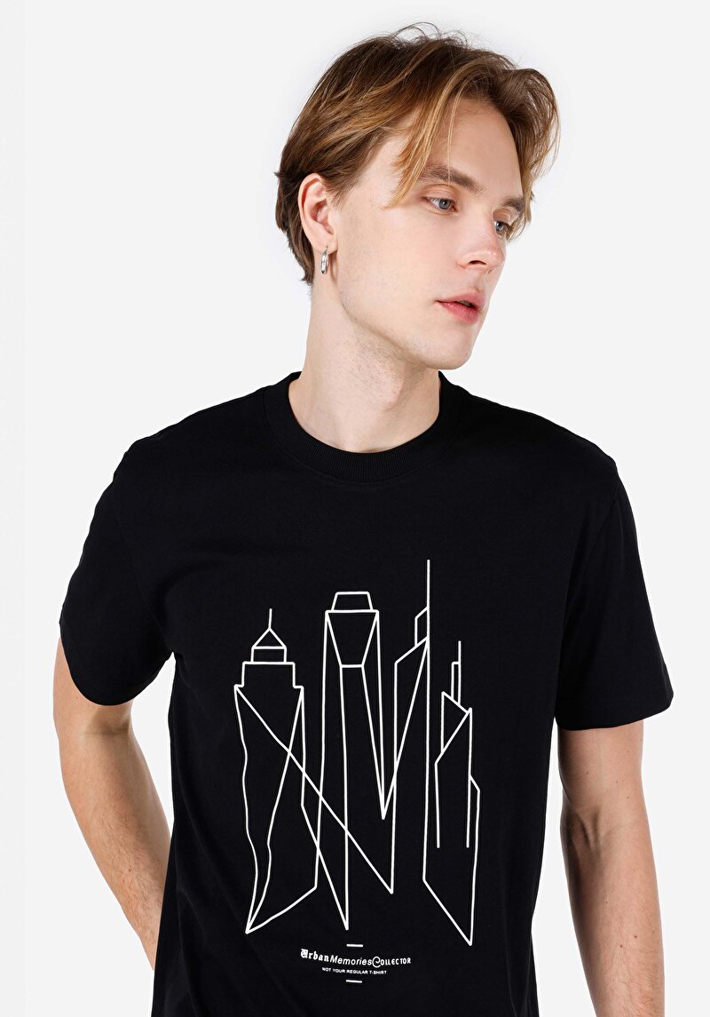 Comfort Fit Yuvarlak Yaka Düz Erkek Siyah Kısa Kol Tişört