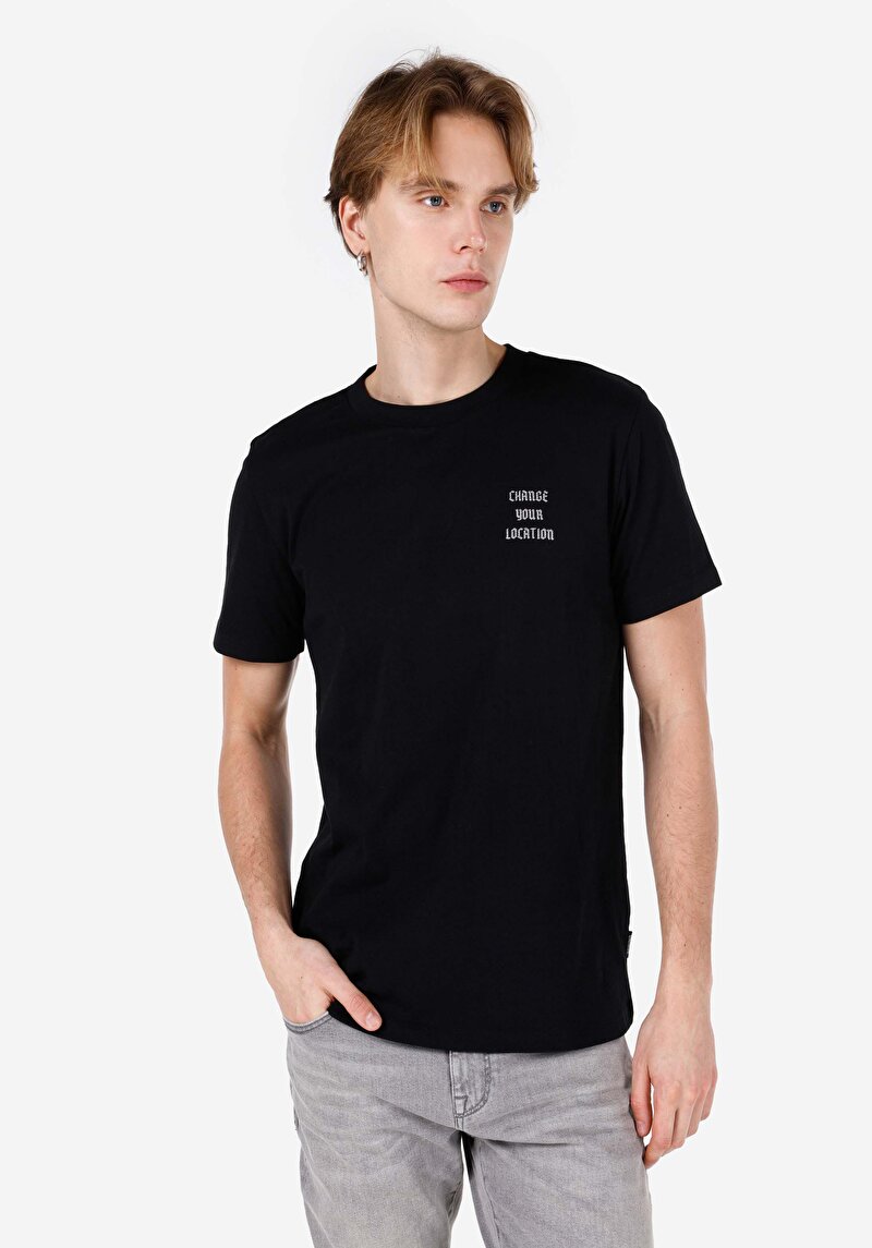 Regular Fit Yuvarlak Yaka Düz Erkek Siyah Kısa Kol Tişört