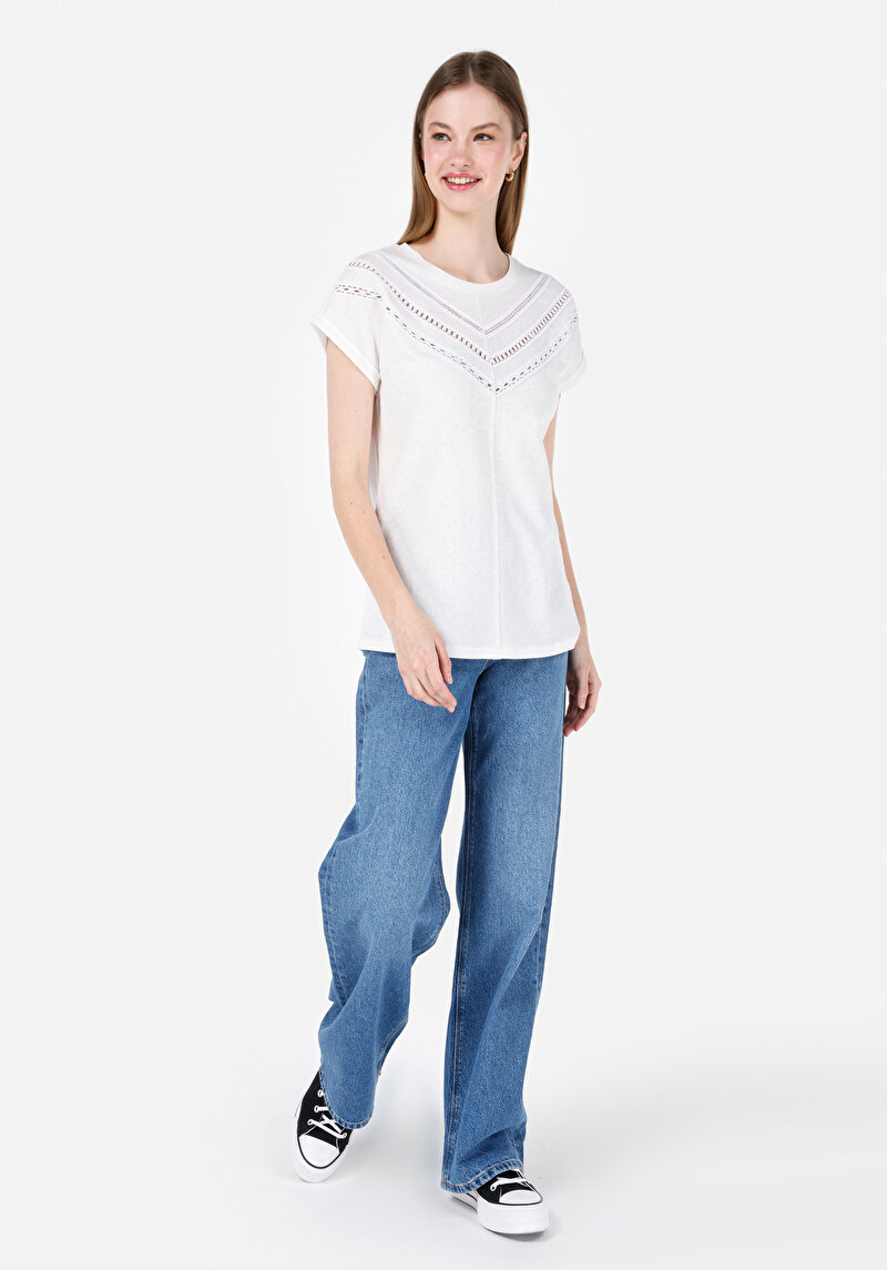 Regular Fit Yuvarlak Yaka Düz Kadın Beyaz Kısa Kol Tişört