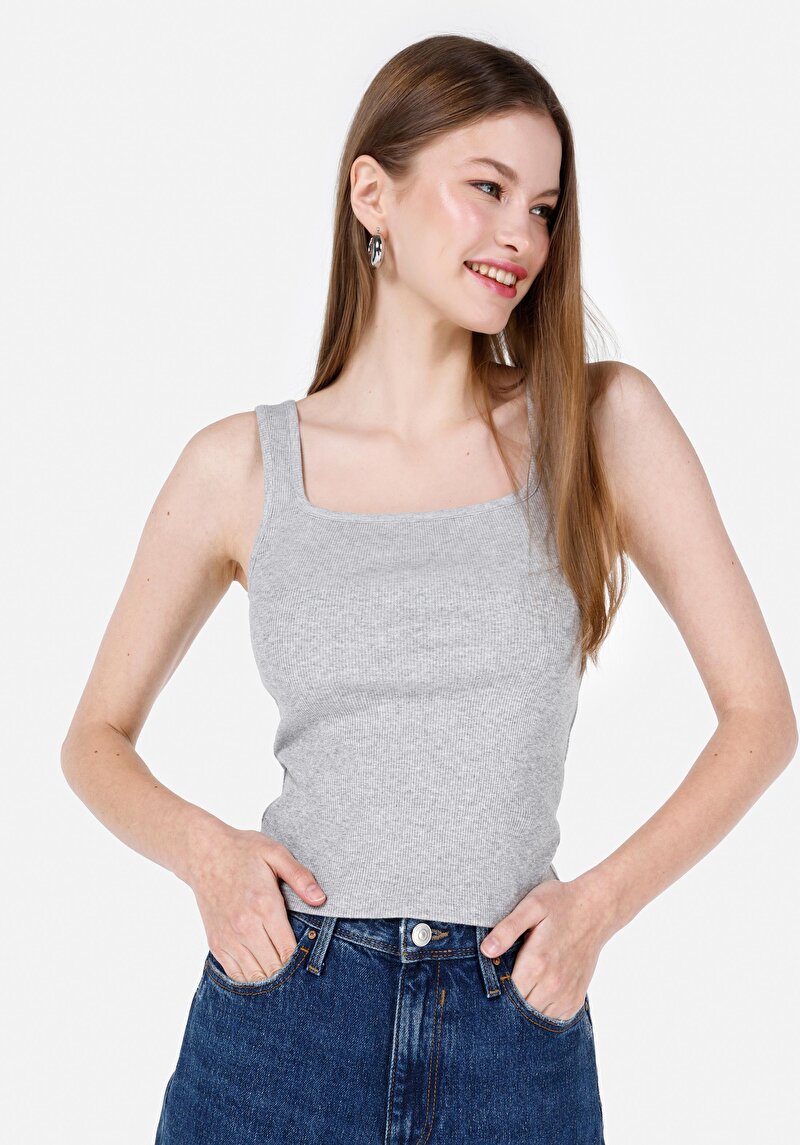 Slim Fit Kadın Gri Atlet