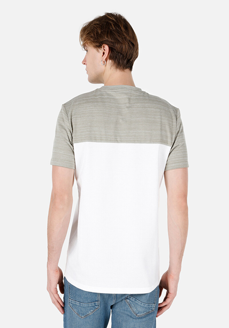 Regular Fit Yuvarlak Yaka Cepsiz Jakarlı Erkek Yeşil Kısa Kol Tişört