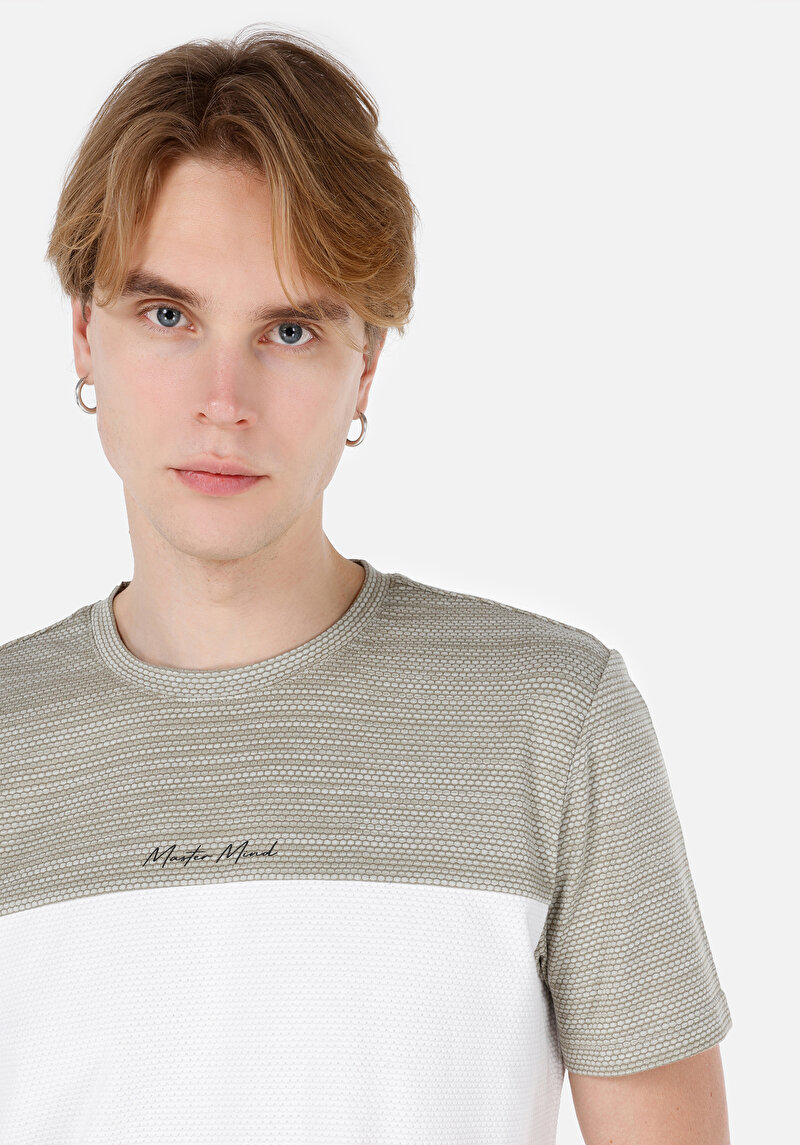 Regular Fit Yuvarlak Yaka Cepsiz Jakarlı Erkek Yeşil Kısa Kol Tişört