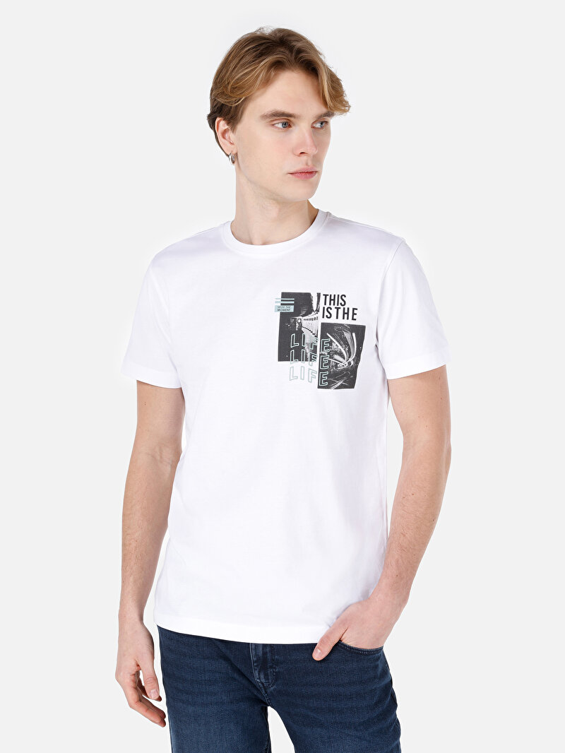 Regular Fit Yuvarlak Yaka Düz Erkek Beyaz Kısa Kol Tişört