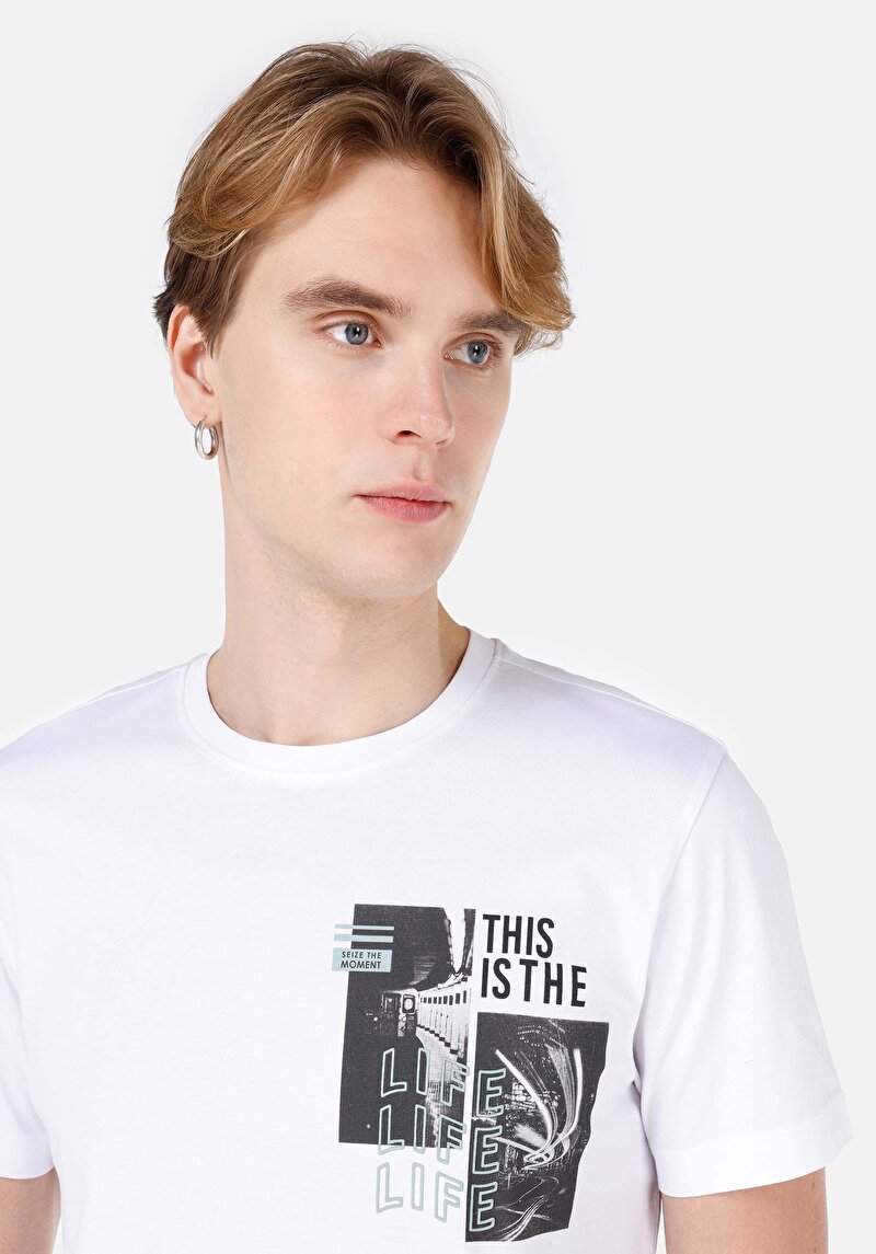 Regular Fit Yuvarlak Yaka Düz Erkek Beyaz Kısa Kol Tişört