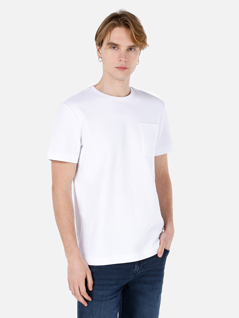 Regular Fit Yuvarlak Yaka Düz Erkek Beyaz Kısa Kol Tişört
