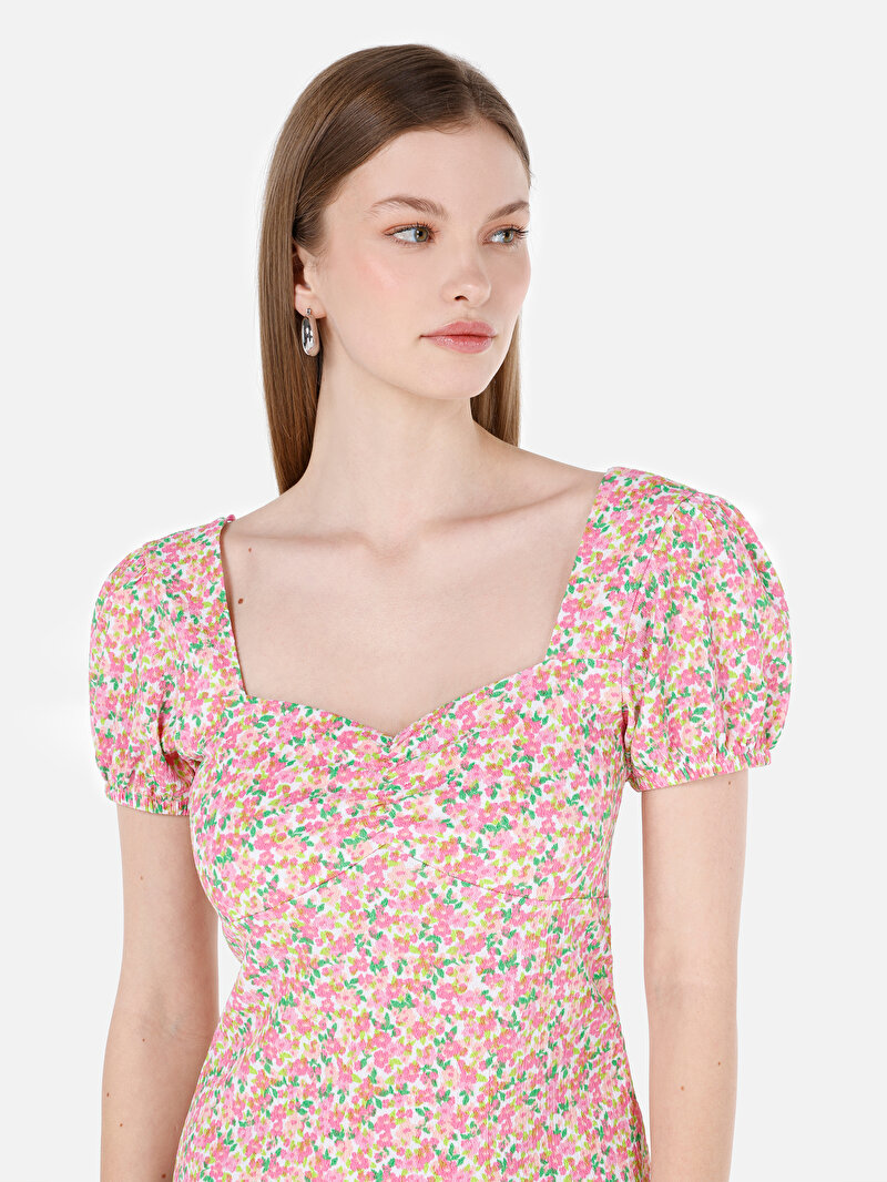 Slim Fit Kadın Pembe Kısa Kol Elbise