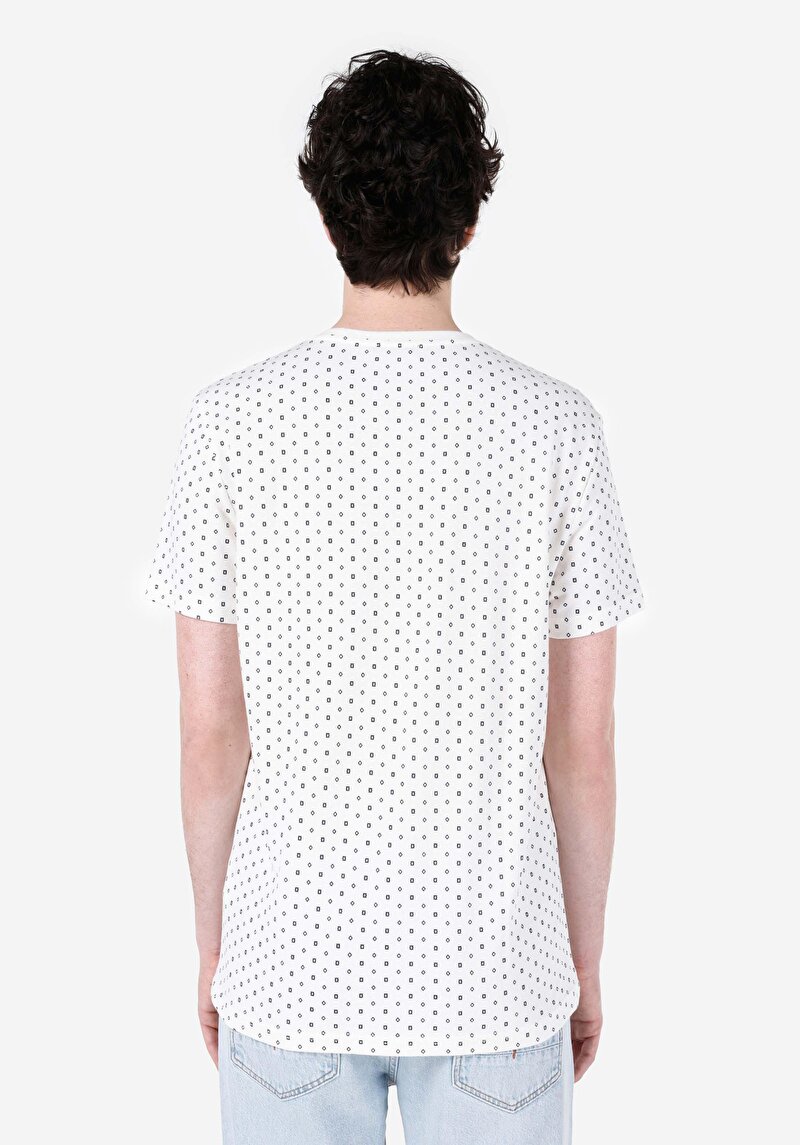 Regular Fit Yuvarlak Yaka Baskılı Erkek Beyaz Kısa Kol Tişört