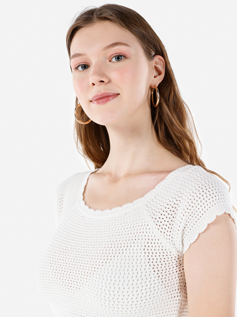 Slim Fit Kadın Beyaz Kazak