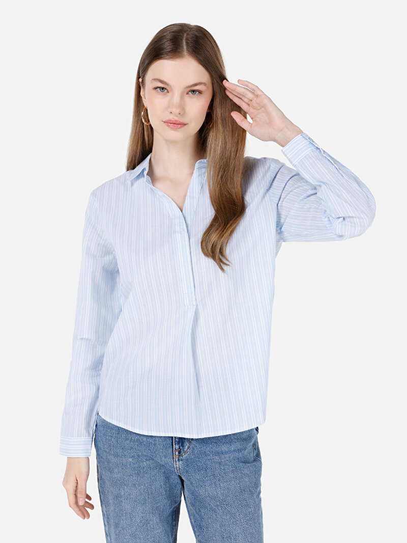 Regular Fit Kadın Mavi Gömlek