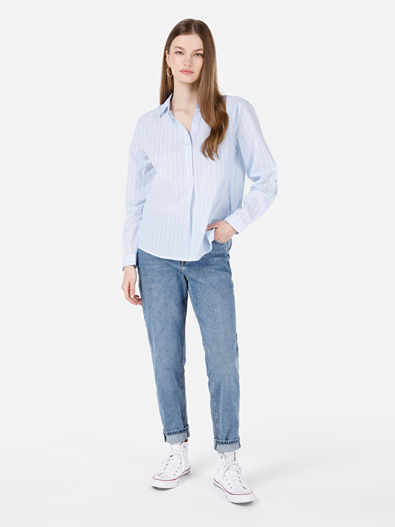 Regular Fit Kadın Mavi Gömlek