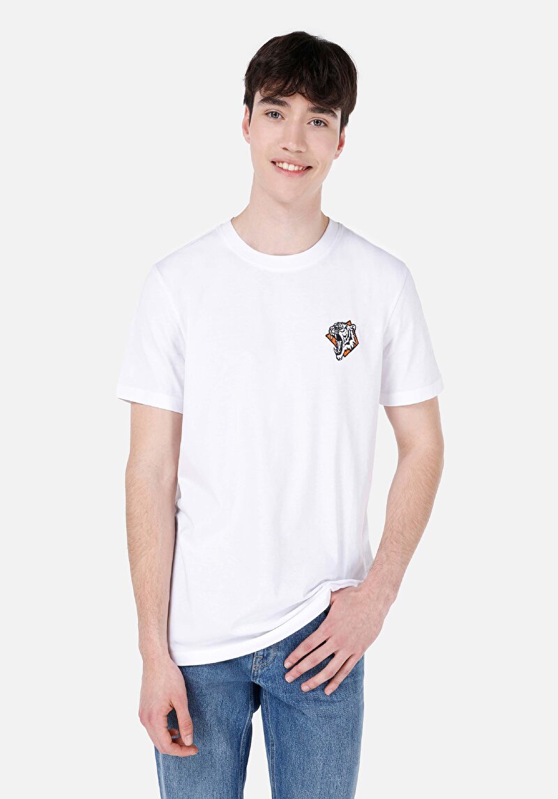 Regular Fit Yuvarlak Yaka Düz Erkek Beyaz Kısa Kol Tişört