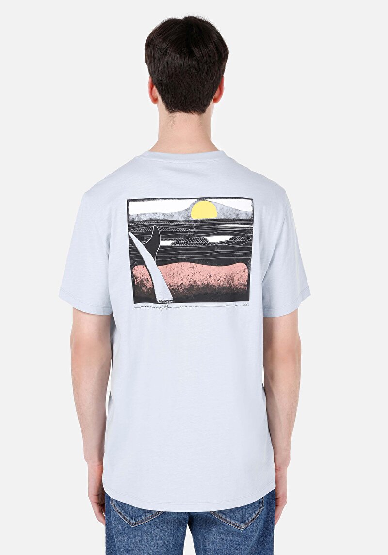 Regular Fit Örme Yuvarlak Yaka Düz Cepsiz Erkek Mavi Kısa Kol Tişört