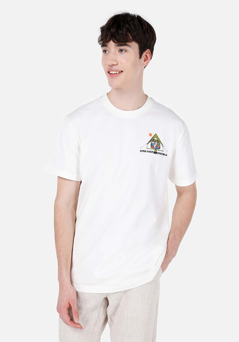 Comfort Fit Yuvarlak Yaka Düz Erkek Beyaz Kısa Kol Tişört