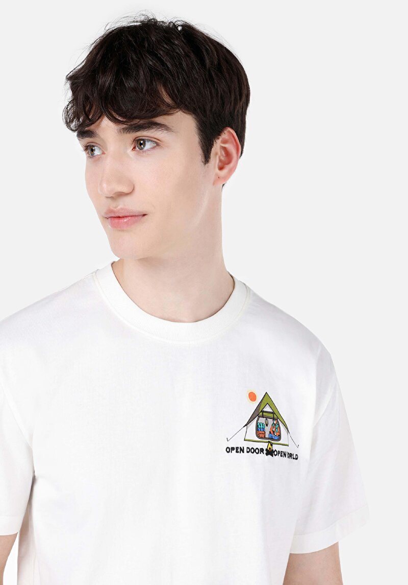 Comfort Fit Yuvarlak Yaka Düz Erkek Beyaz Kısa Kol Tişört