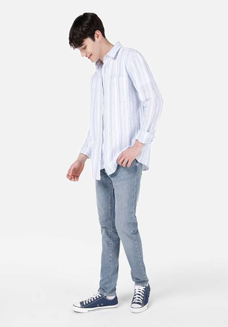 Slim Fit Düşük Bel Dar Paça Erkek İndigo Jean Pantolon