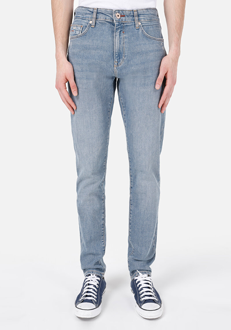 Slim Fit Düşük Bel Dar Paça Erkek İndigo Jean Pantolon