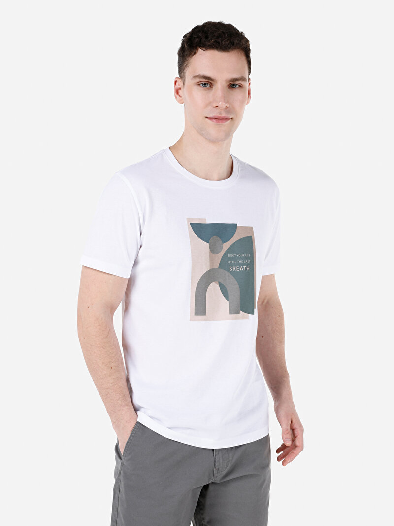 Regular Fit Yuvarlak Yaka Düz Erkek Beyaz Kısa Kol Tişört