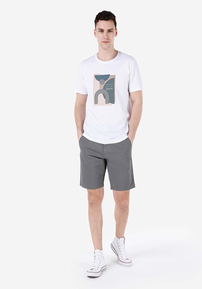 Regular Fit Yuvarlak Yaka Düz Erkek Beyaz Kısa Kol Tişört