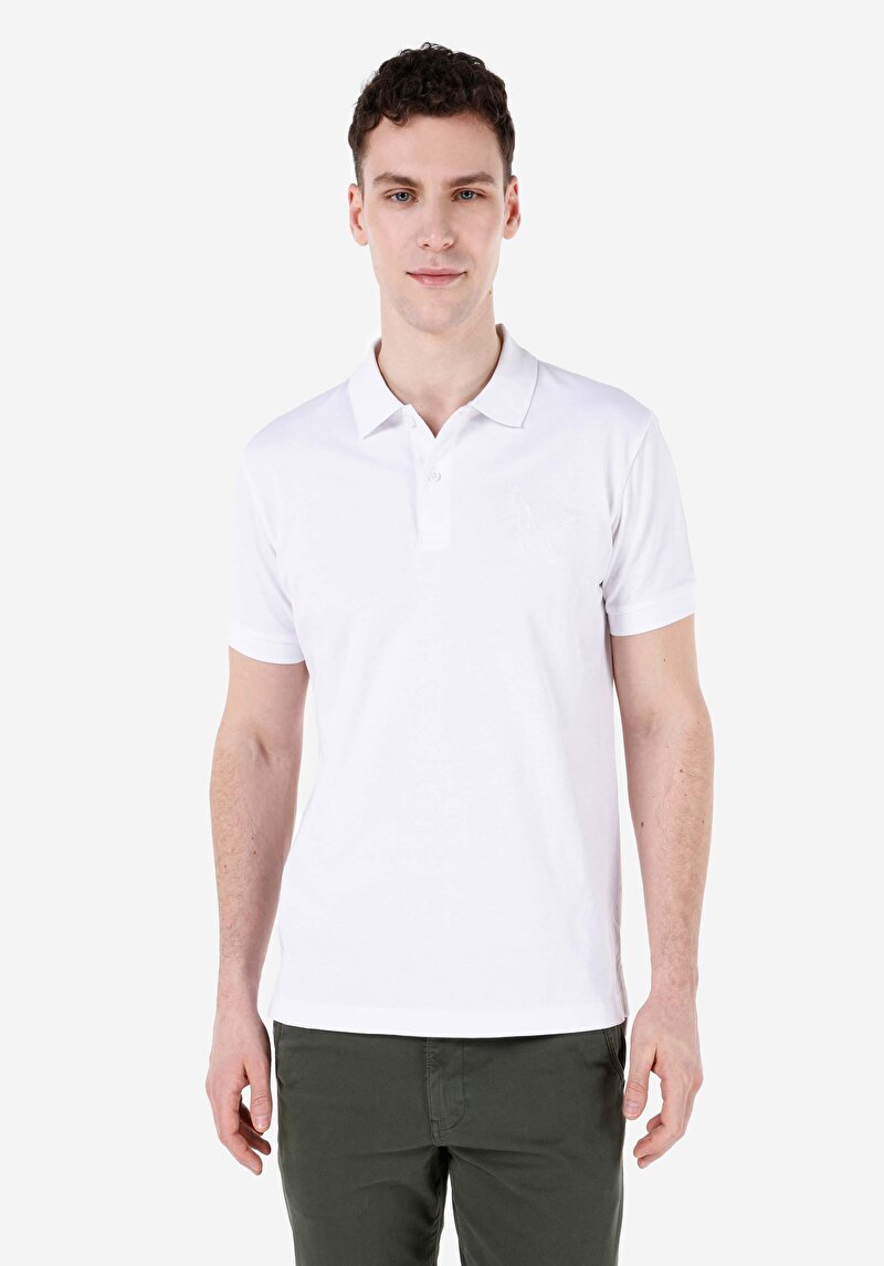 Regular Fit Polo Yaka Düz Erkek Beyaz Kısa Kol Örme Tişört