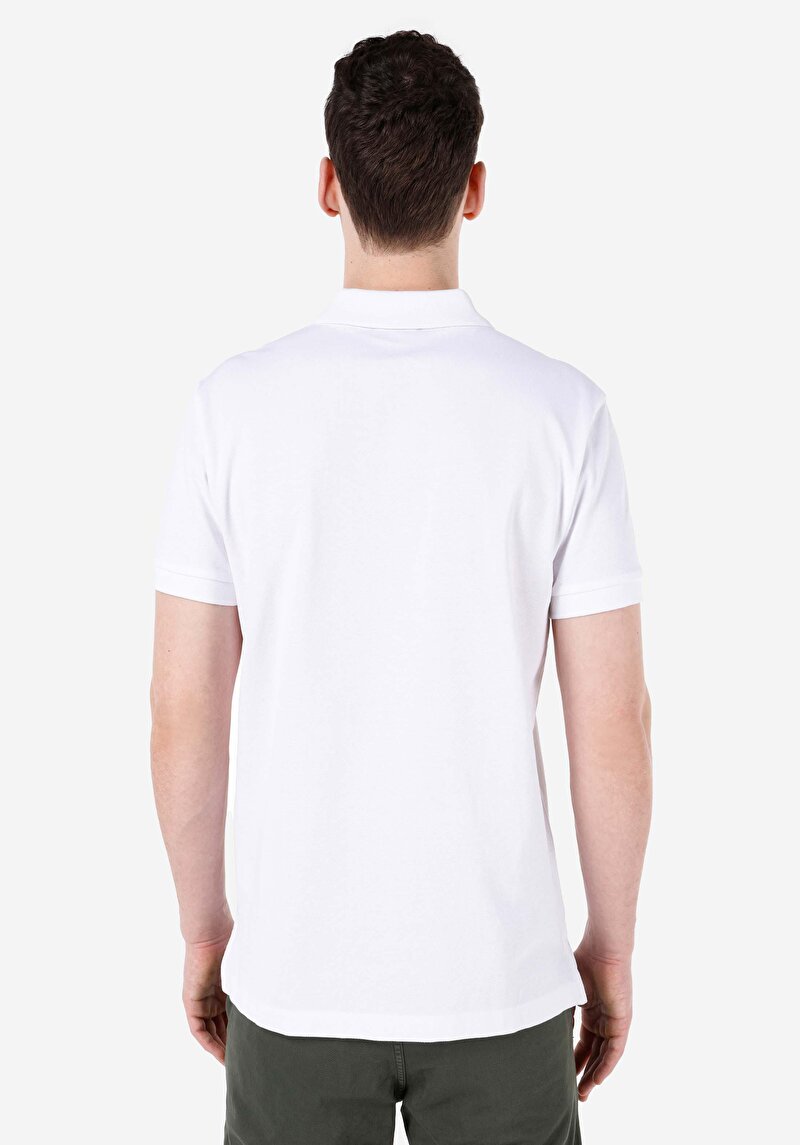 Regular Fit Polo Yaka Düz Erkek Beyaz Kısa Kol Örme Tişört