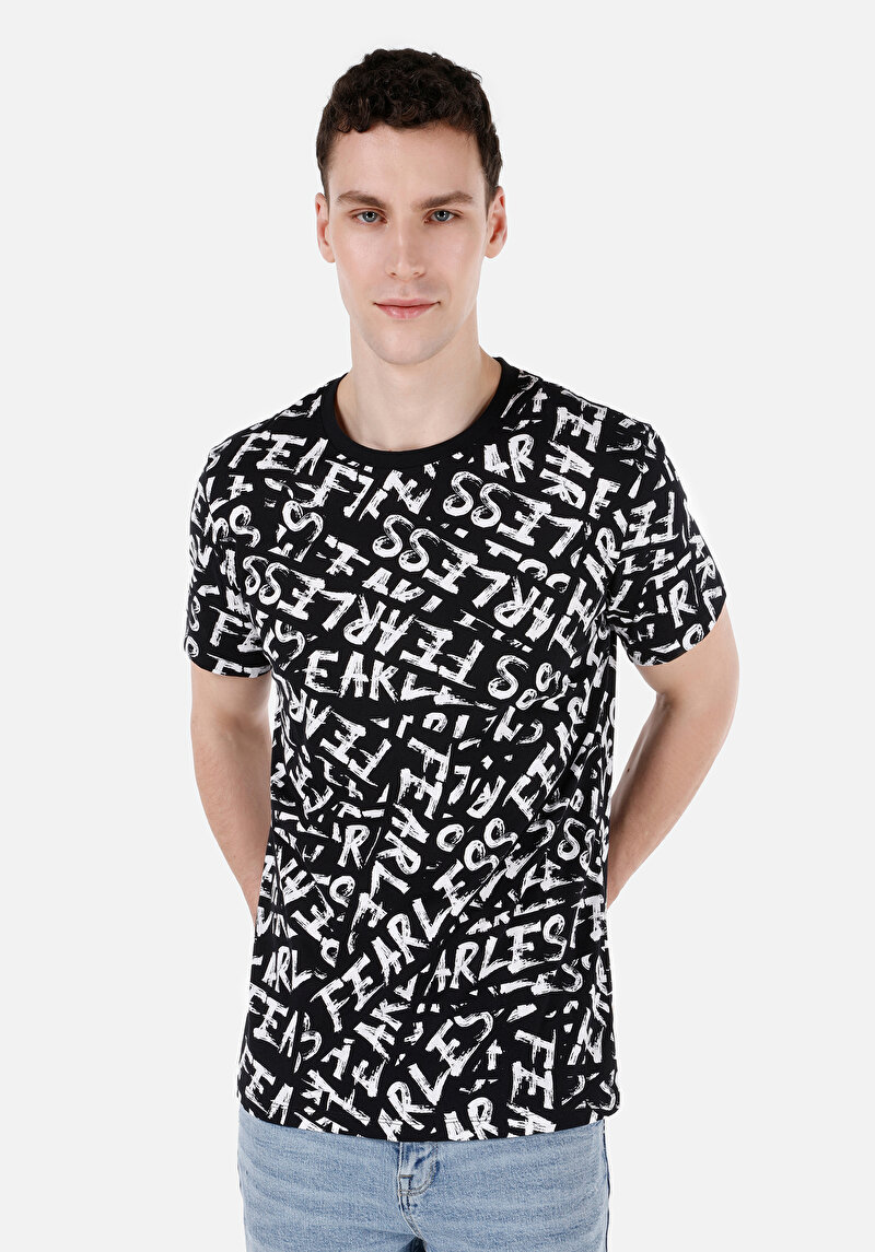 Regular Fit Yuvarlak Yaka Erkek Siyah Kısa Kol Tişört