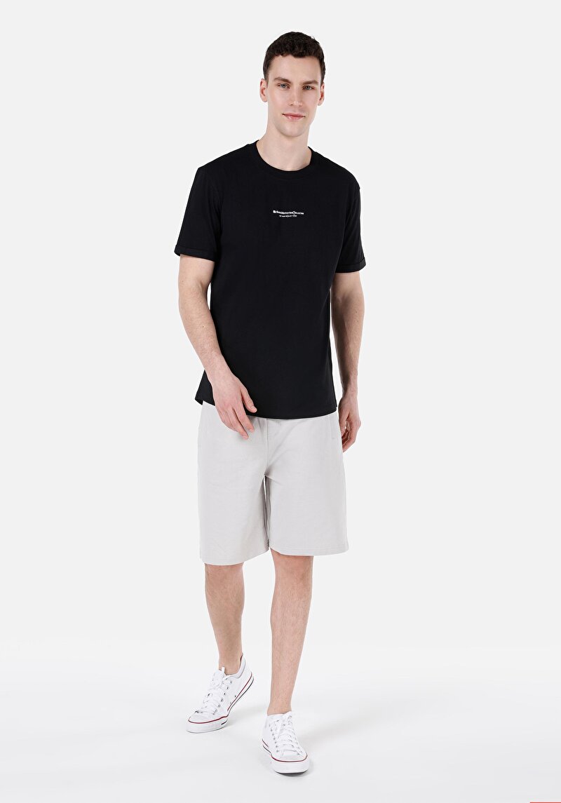 Regular Fit Pamuklu Orta Bel Düz Erkek Taş Şort