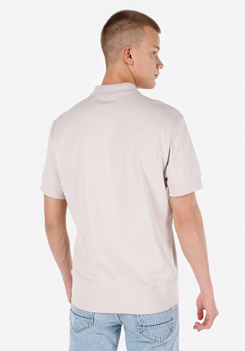 Comfort Fit Polo Yaka Düz Erkek Bej Kısa Kol Tişört