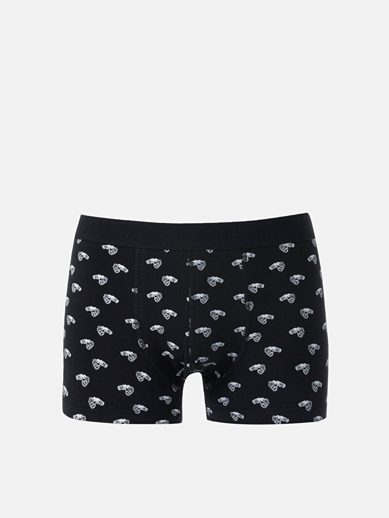 Modern Fit Baskılı Erkek Siyah Boxer