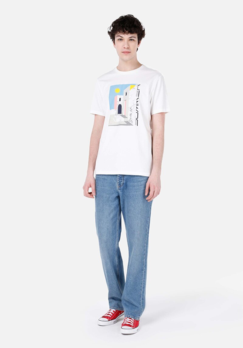 Regular Fit Yuvarlak Yaka Düz Erkek Beyaz Kısa Kol Tişört