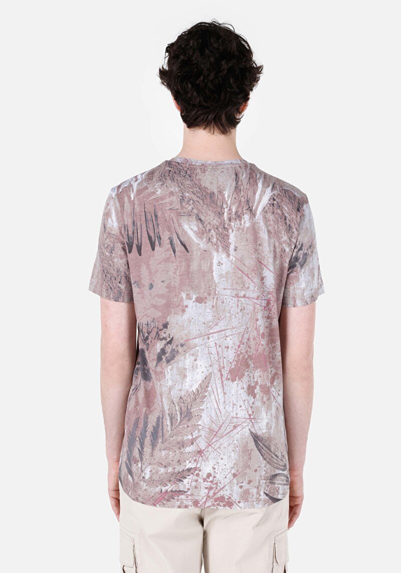 Regular Fit Pamuklu Yuvarlak Yaka Baskılı Erkek Çok Renkli Kısa Kol Tişört