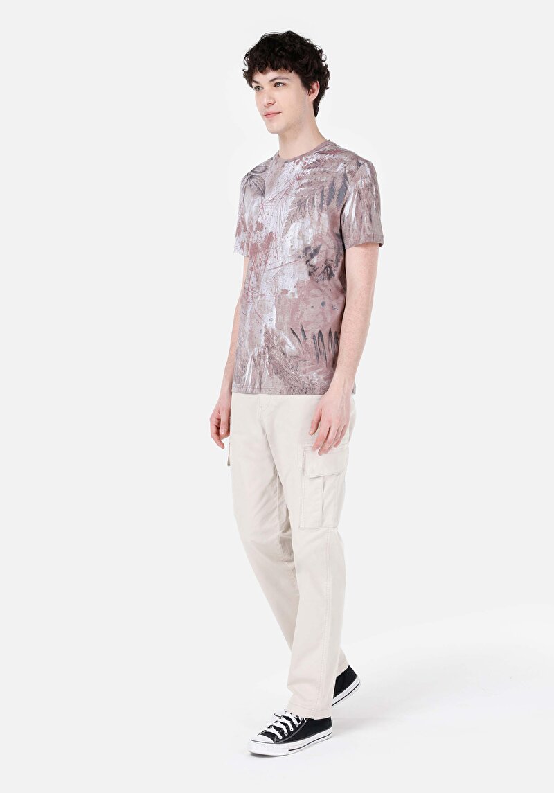 Regular Fit Pamuklu Yuvarlak Yaka Baskılı Erkek Çok Renkli Kısa Kol Tişört