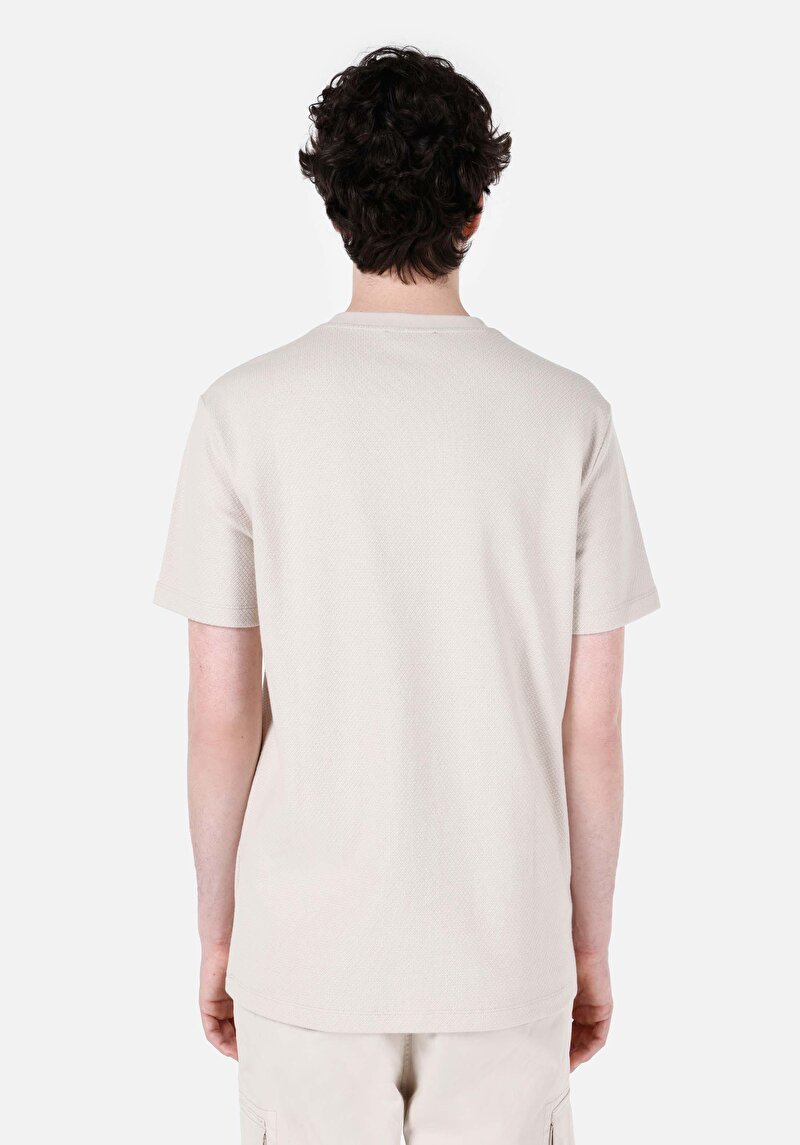 Regular Fit Yuvarlak Yaka Jakarlı Erkek Bej Kısa Kol Tişört