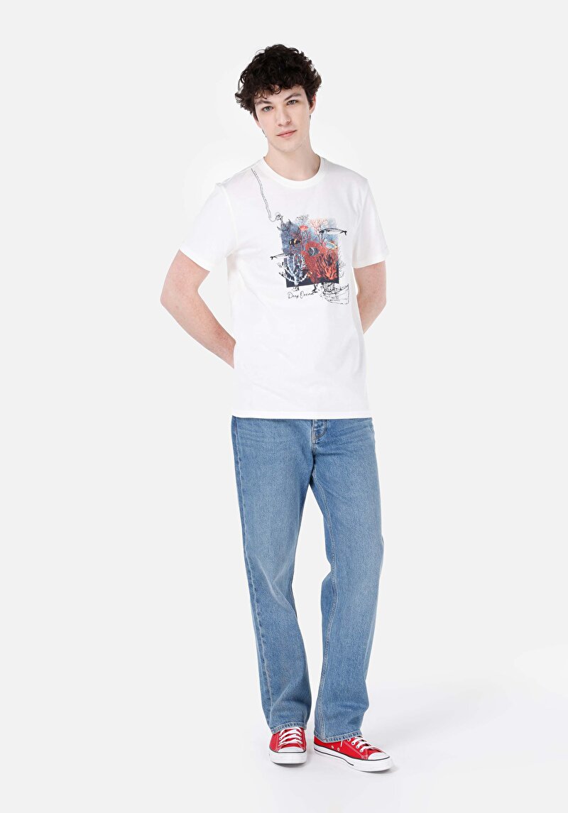 Regular Fit Yuvarlak Yaka Düz Erkek Beyaz Kısa Kol Tişört