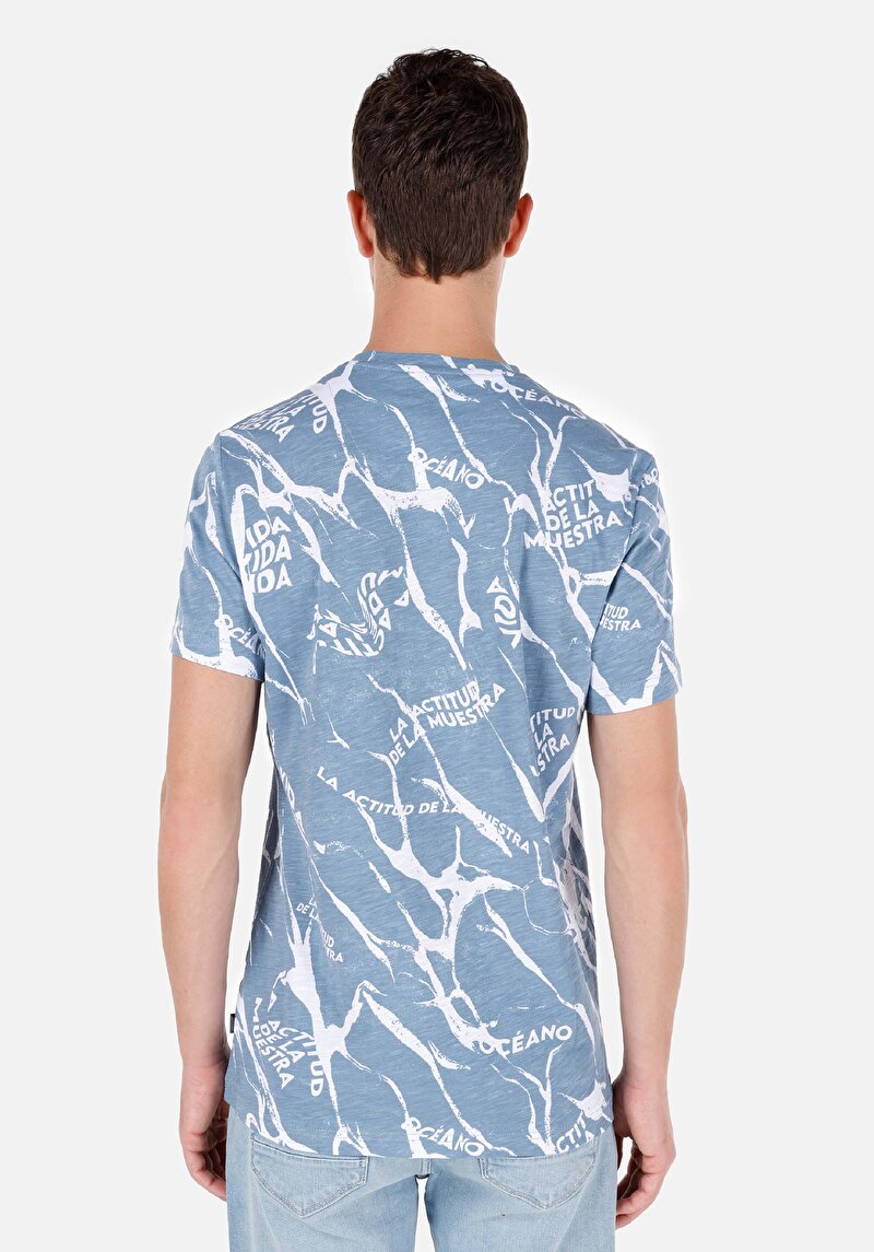 Regular Fit Yuvarlak Yaka Pamuklu Erkek Mavi Kısa Kol Tişört