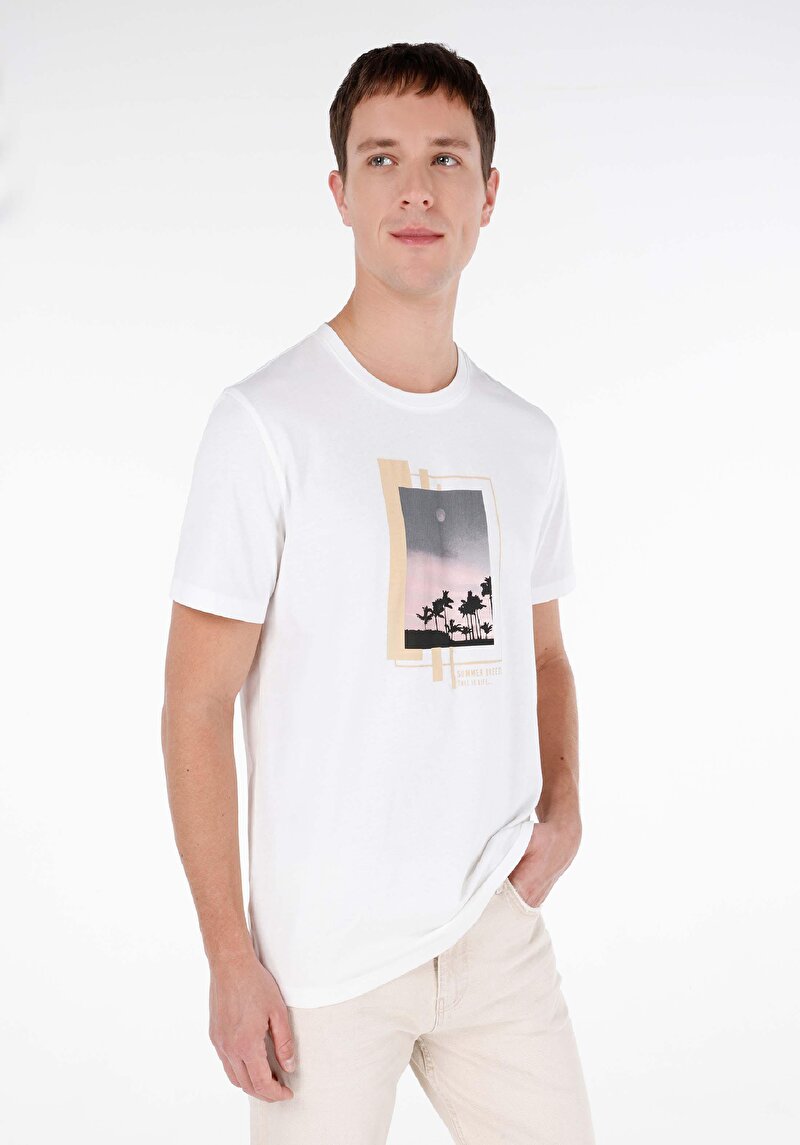 Regular Fit Yuvarlak Yaka Düz Erkek Beyaz Kısa Kol Tişört