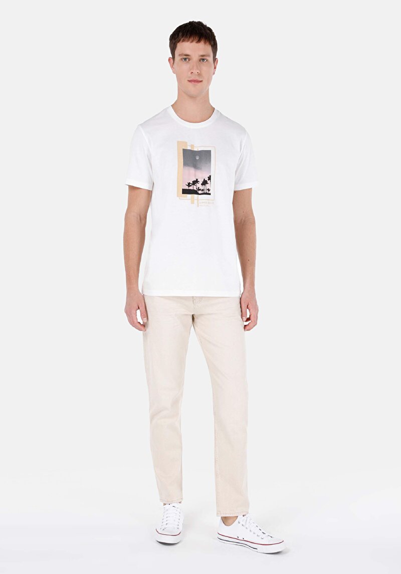 Regular Fit Yuvarlak Yaka Düz Erkek Beyaz Kısa Kol Tişört