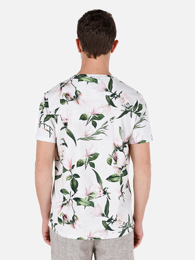 Regular Fit Yuvarlak Yaka Baskılı Erkek Pembe Kısa Kol Tişört