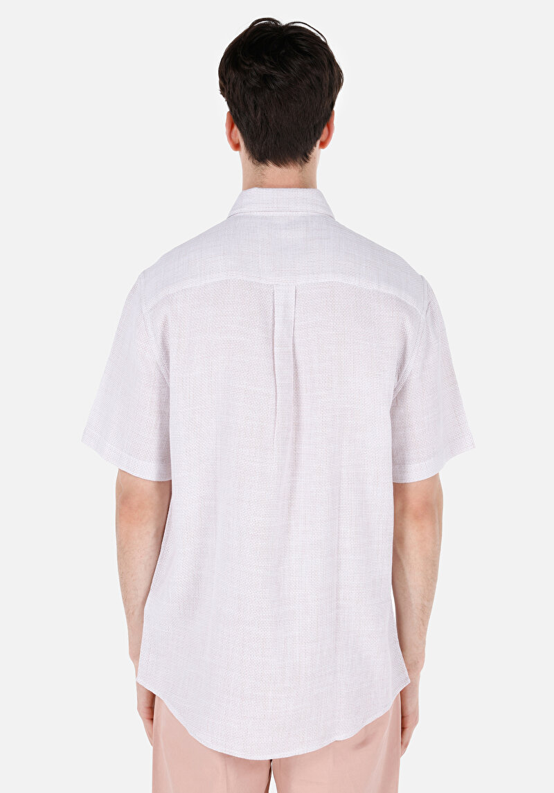 Regular Fit Shirt Neck Düz Erkek Bej Kısa Kol Gömlek