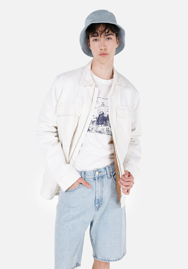 Regular Fit Fermuarlı Astarlı Erkek Denim Ceket