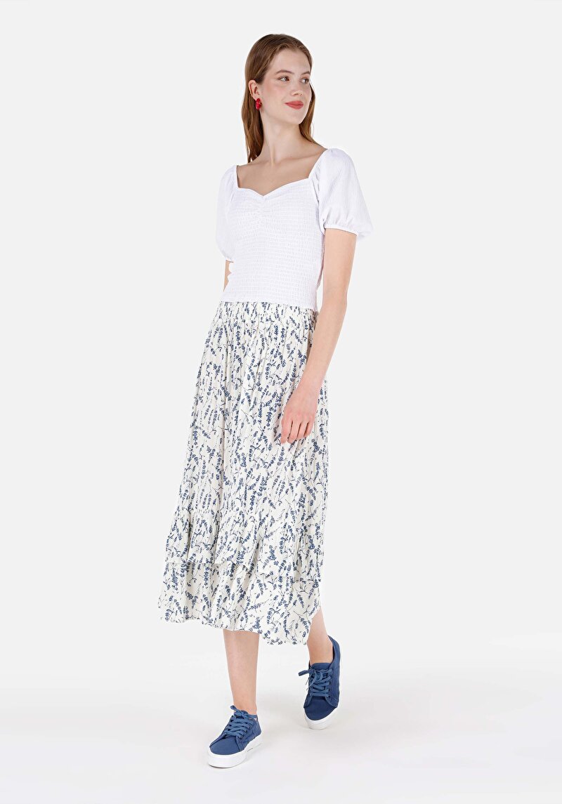 Slim Fit V Yaka Düz Kadın Beyaz Karpuz Tişört