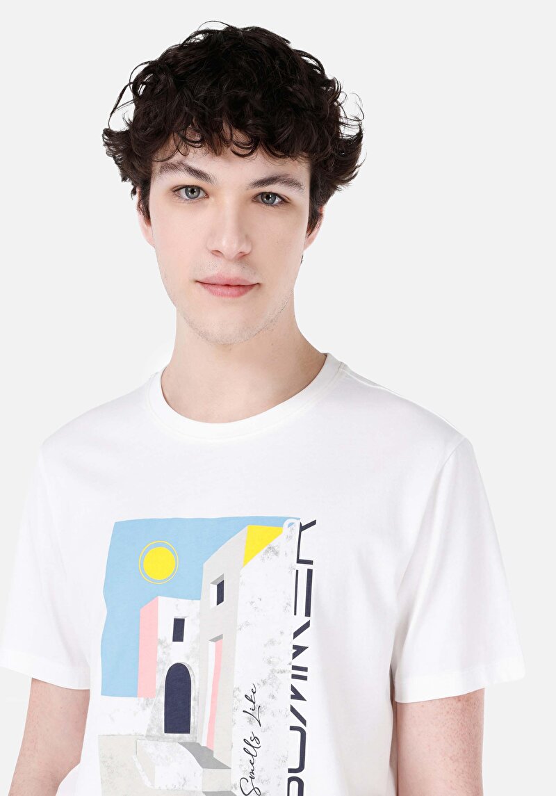 Regular Fit Yuvarlak Yaka Düz Erkek Beyaz Kısa Kol Tişört