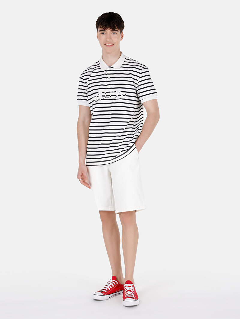 Fit Orta Bel Düz Erkek Natural Jean Şort