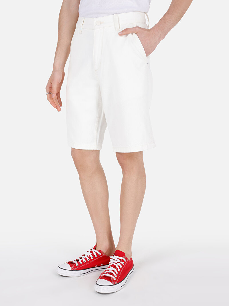 Fit Orta Bel Düz Erkek Natural Jean Şort