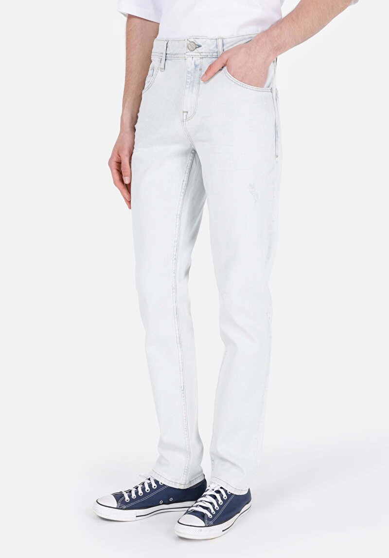 Denim Straight Fit Düşük Bel Düz Paça Erkek Açık İndigo Jean Pantolon