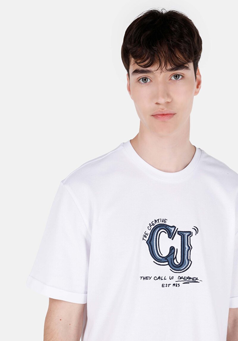 Comfort Fit Yuvarlak Yaka Düz Erkek Beyaz Kısa Kol Tişört