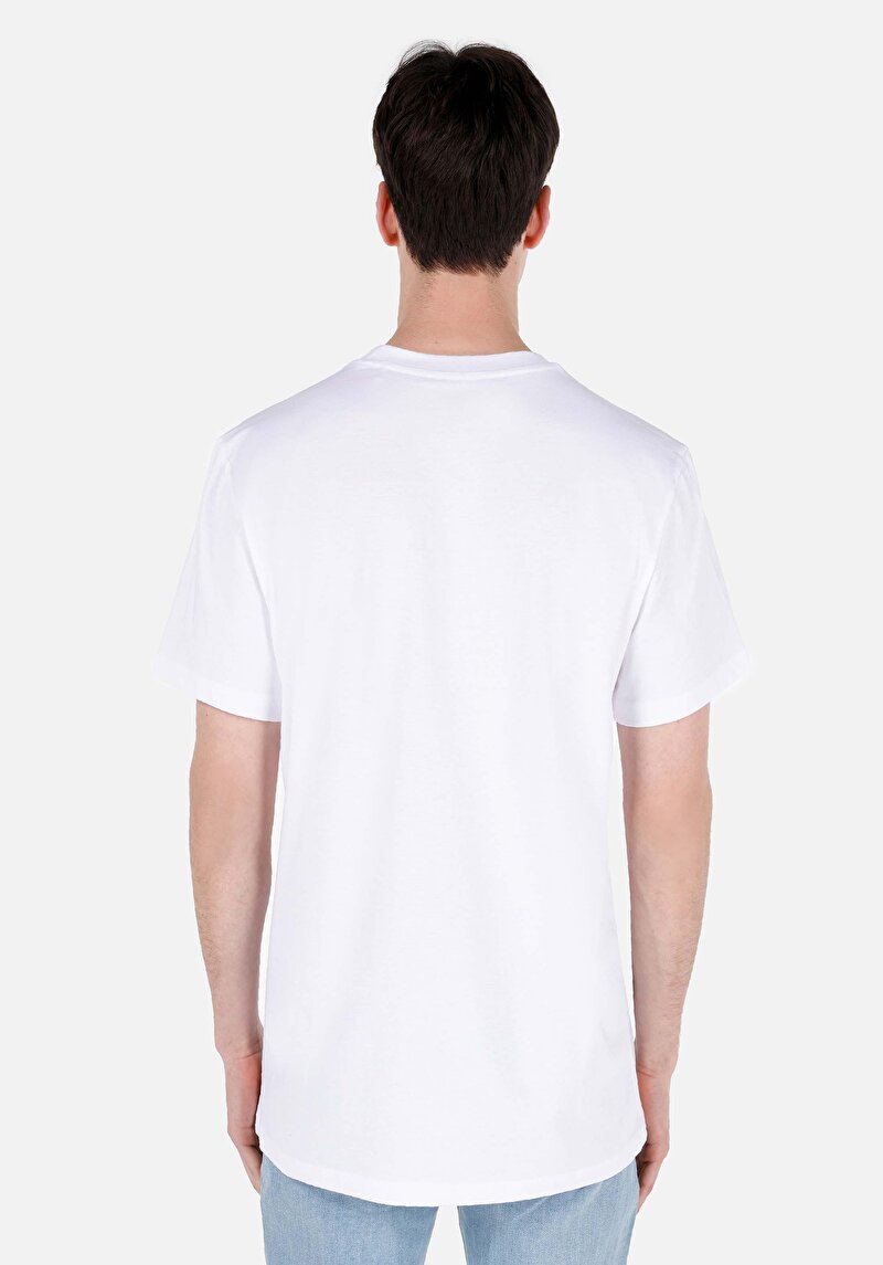 Regular Fit Yuvarlak Yaka Düz Erkek Beyaz Kısa Kol Çizgili Tişört
