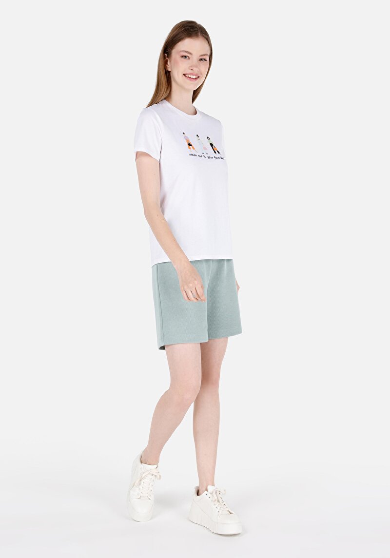 Regular Fit Orta Bel Kadın Yeşil Şort