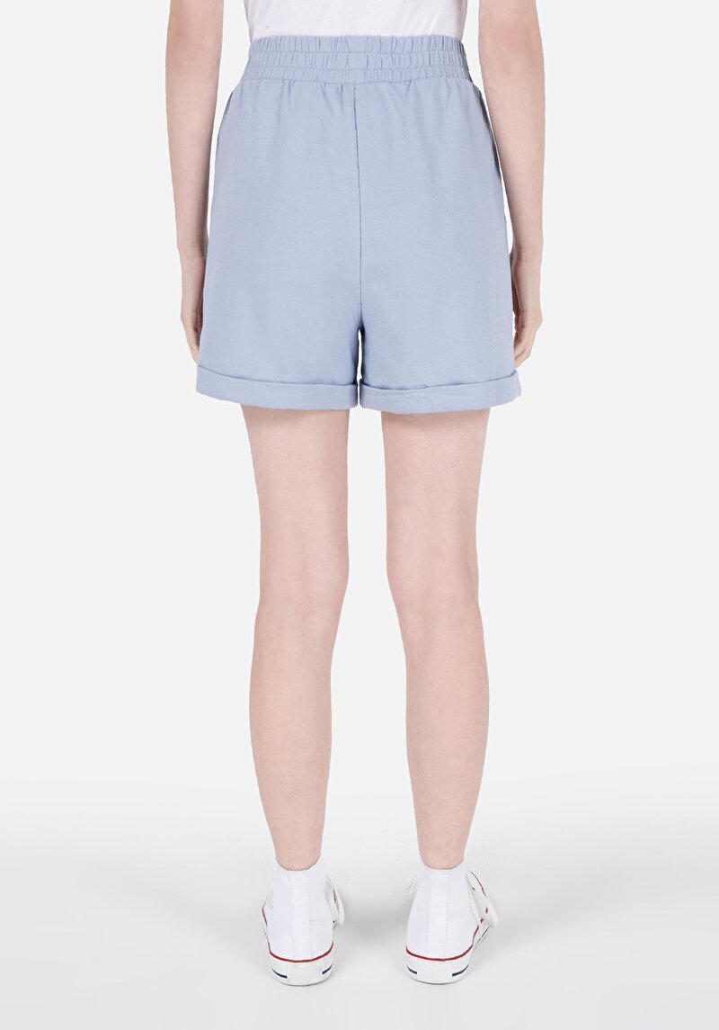 Regular Fit Orta Bel Cepli Kadın Mavi Şort